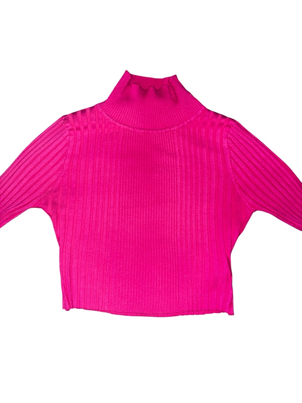 Cropped Ribbed Mock Neck Top in Hot Pink